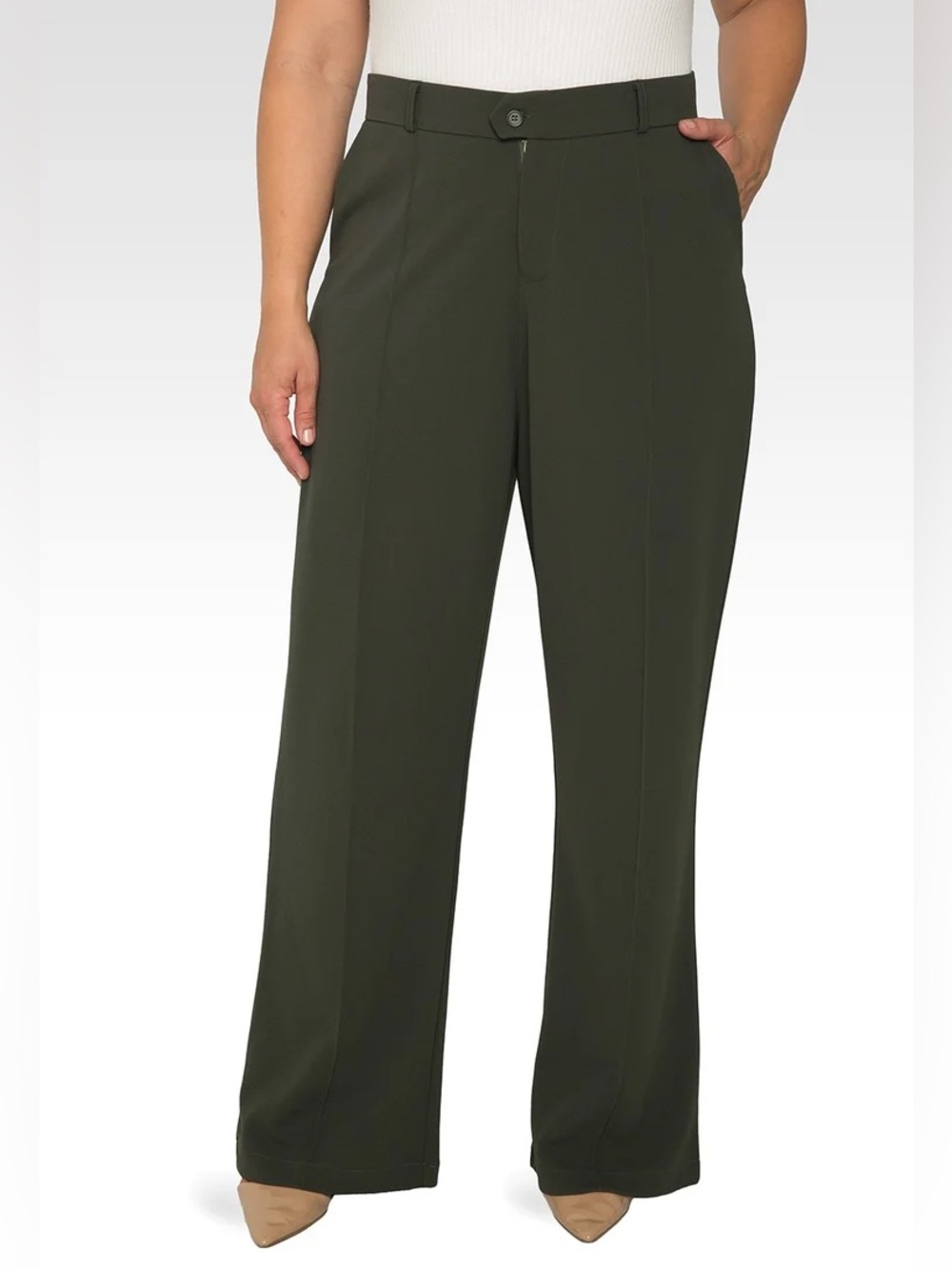 Standards & Practices Erica Pintuck Stretch Crepe Wide Leg Trouser Size 18 Olive